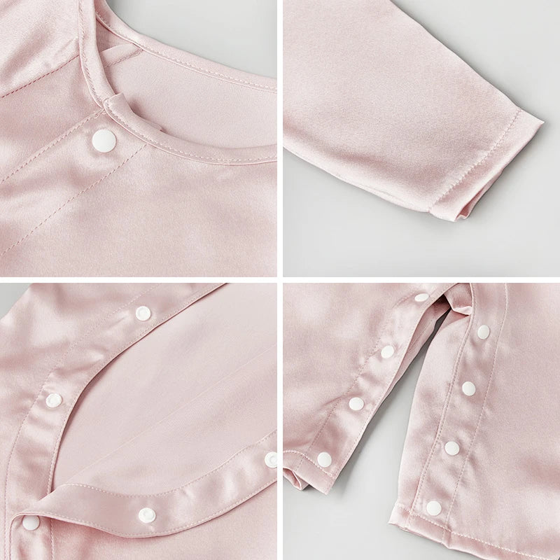 Long Sleeve Button Down Baby Silk Onesies, Pink
