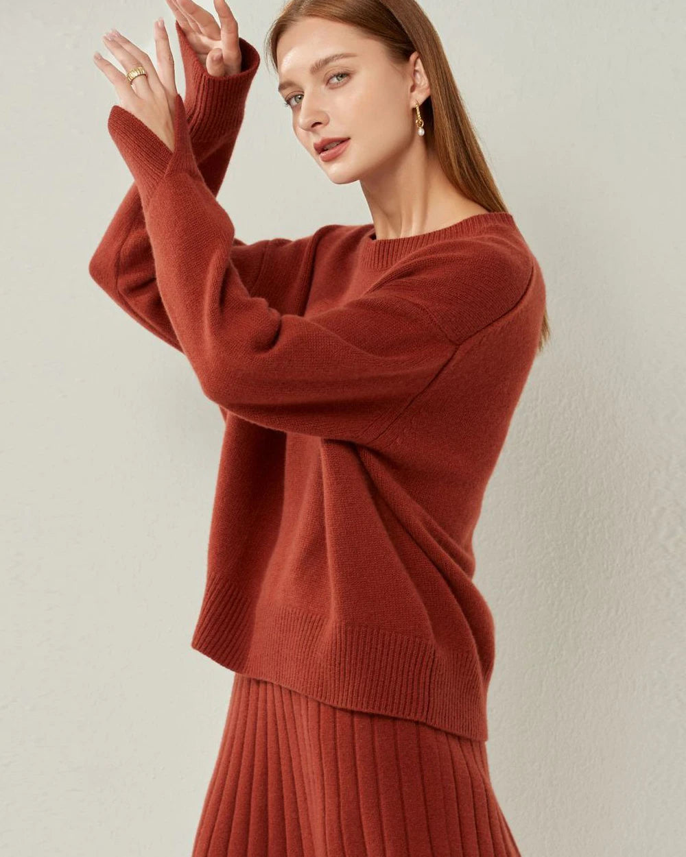 Loft Crew Neck Cashmere Sweater, Dark Red