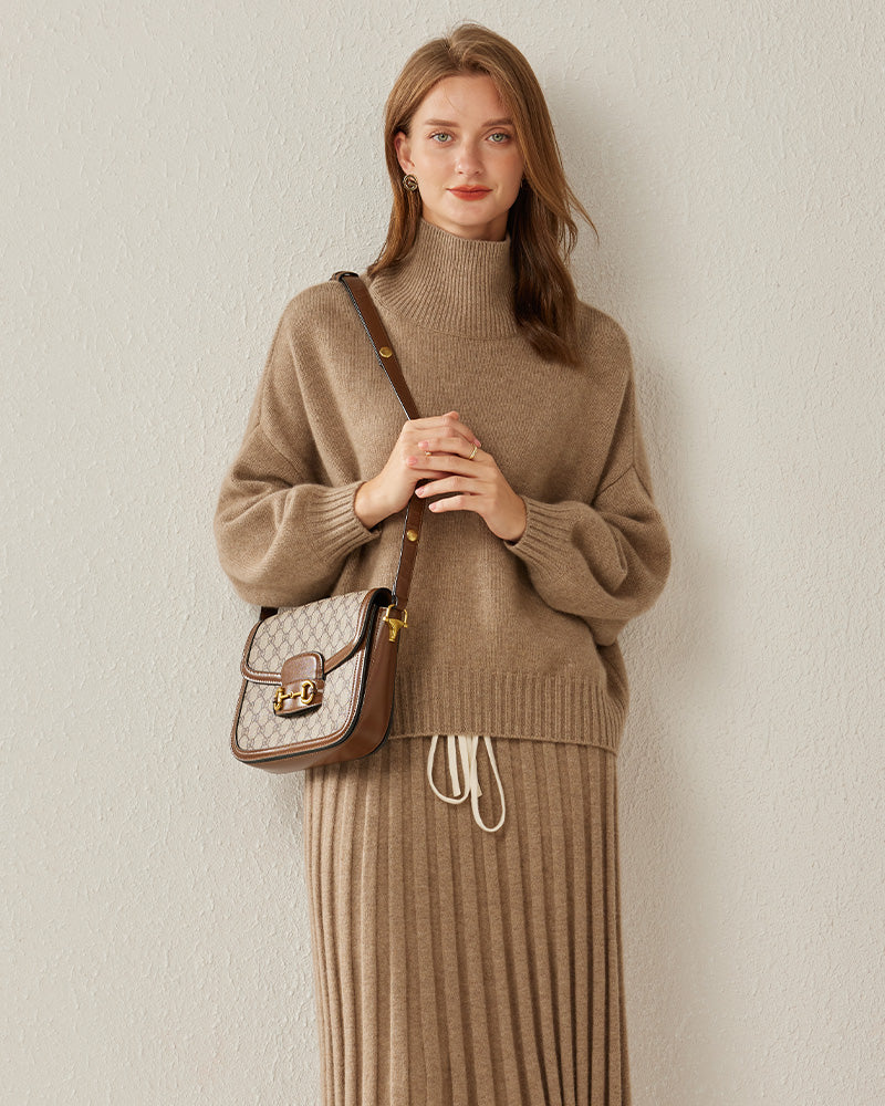 Luxe Oversized Cashmere Turtleneck Sweater, Brown
