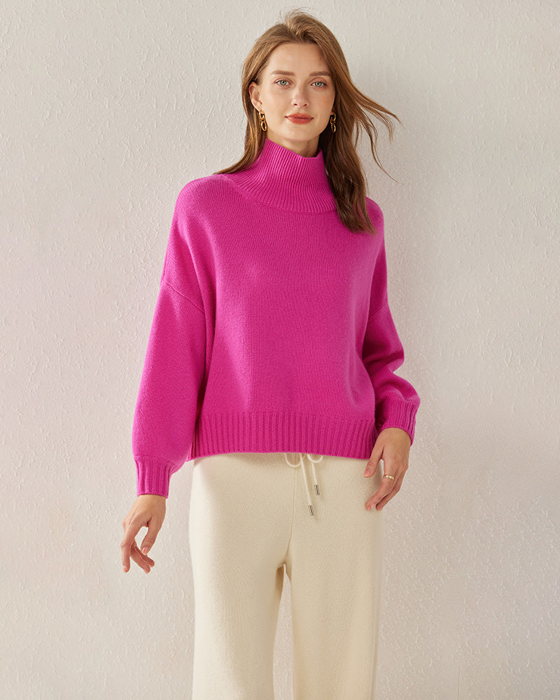 Luxe Oversized Cashmere Turtleneck Sweater, Pink