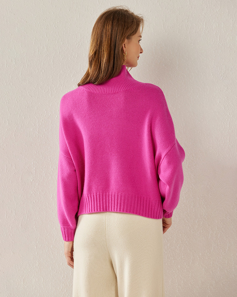 Luxe Oversized Cashmere Turtleneck Sweater, Pink