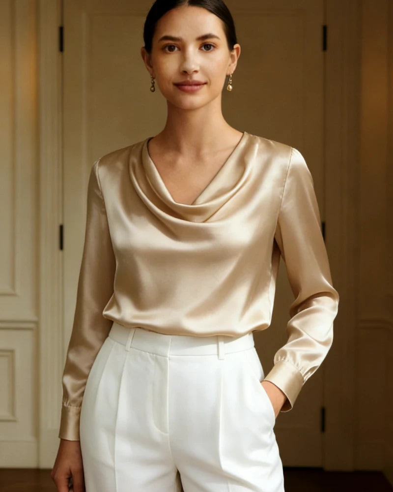 25 Momme Cowl Neck Silk Blouse - DAISYSILK
