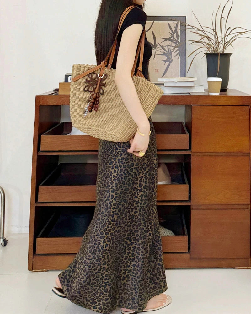 Leopard Silk Midi Skirt, Leopard Print