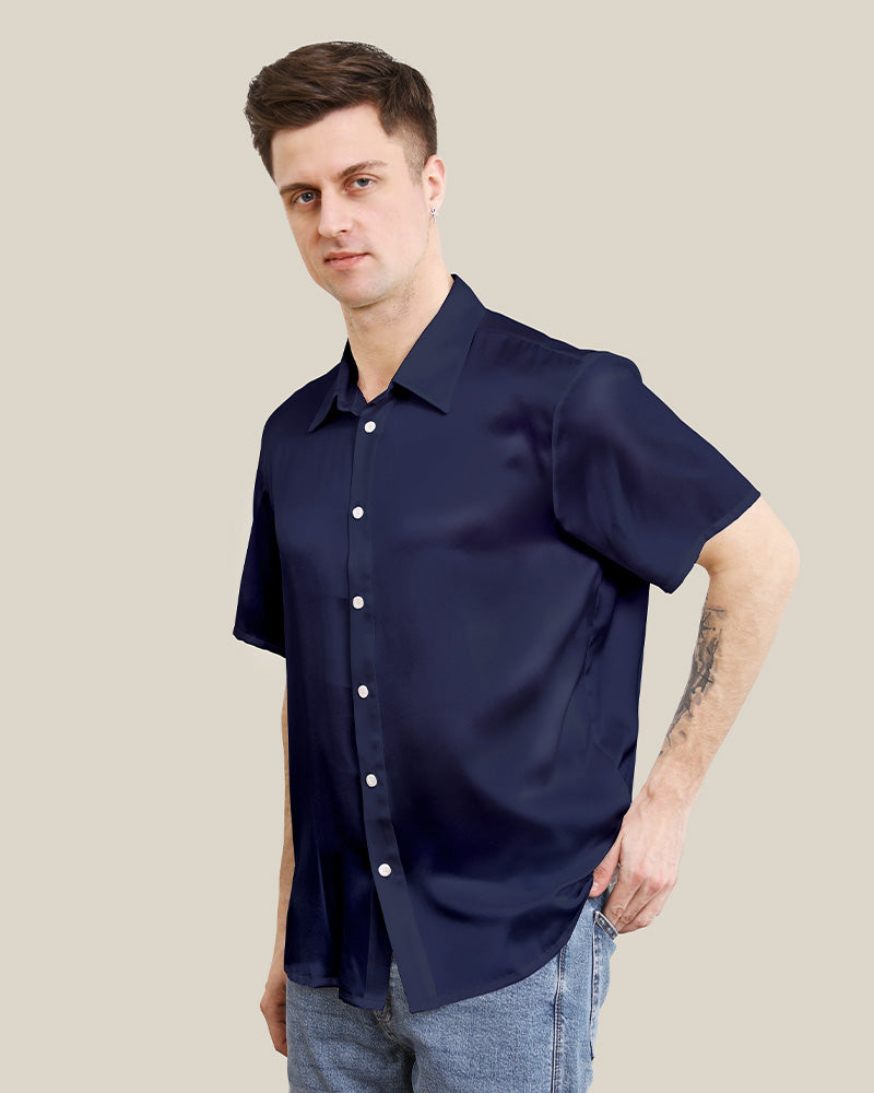 Men's Basic Silk Shirt Short Sleeve - DAISYSILK