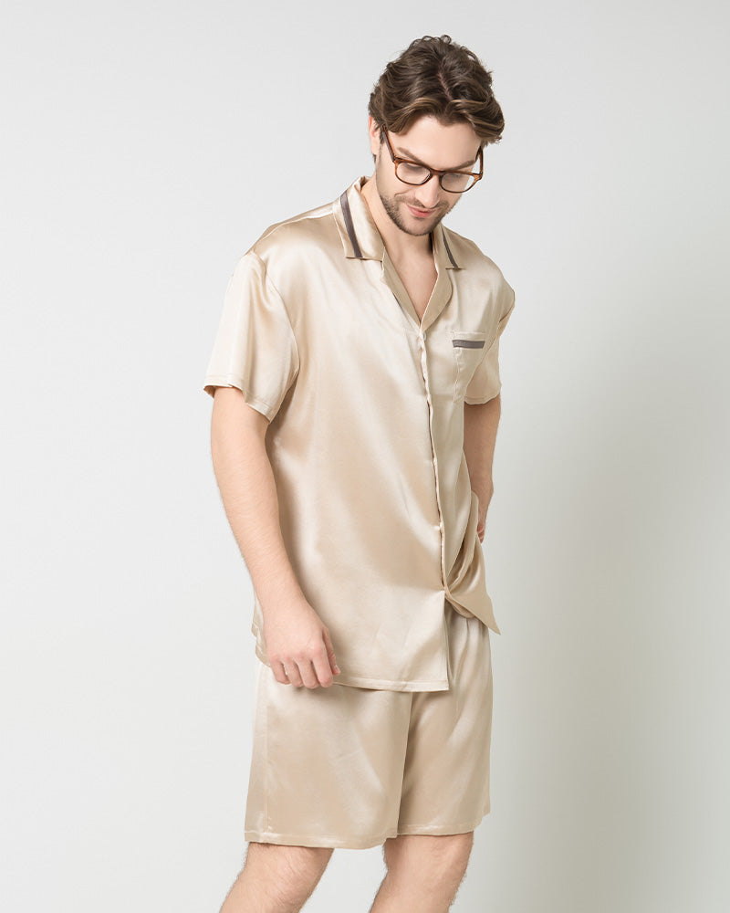 Men's Classic Silk Short Pajamas Set, Champagne