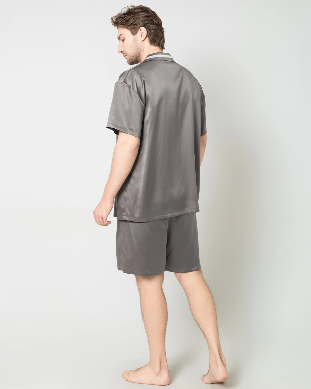 Men's Classic Silk Short Pajamas Set, Dark Grey