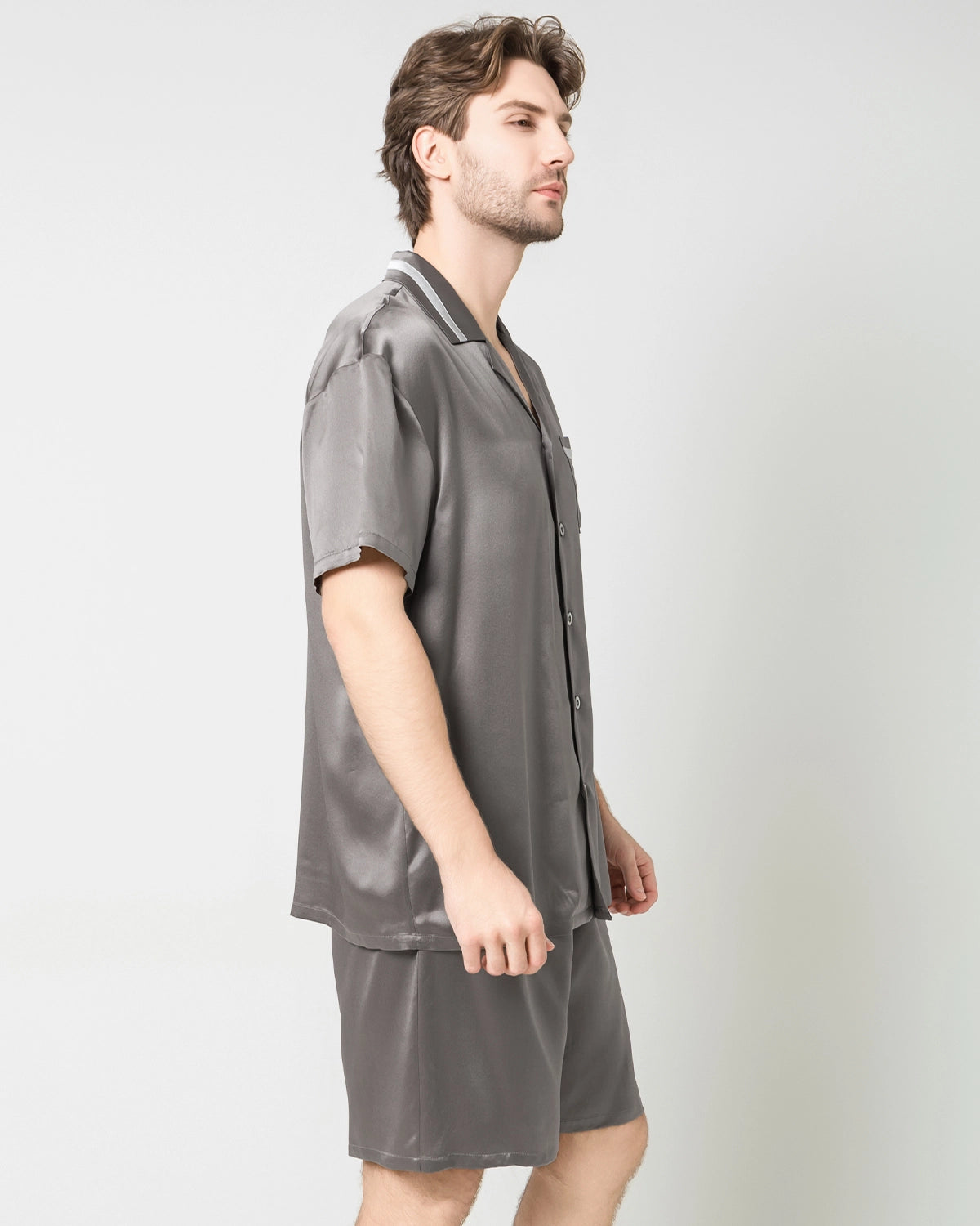 Men's Classic Silk Short Pajamas Set, Dark Grey