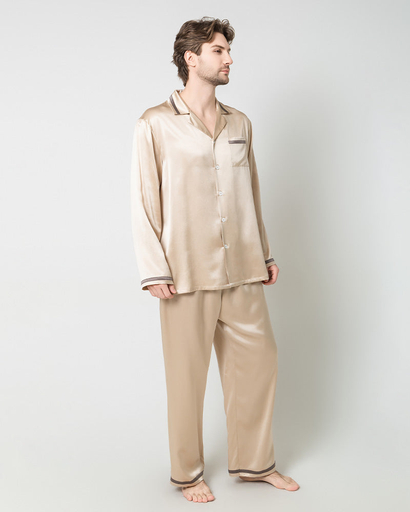 Men's Luxury Silk Loosen Pajamas, Champagne