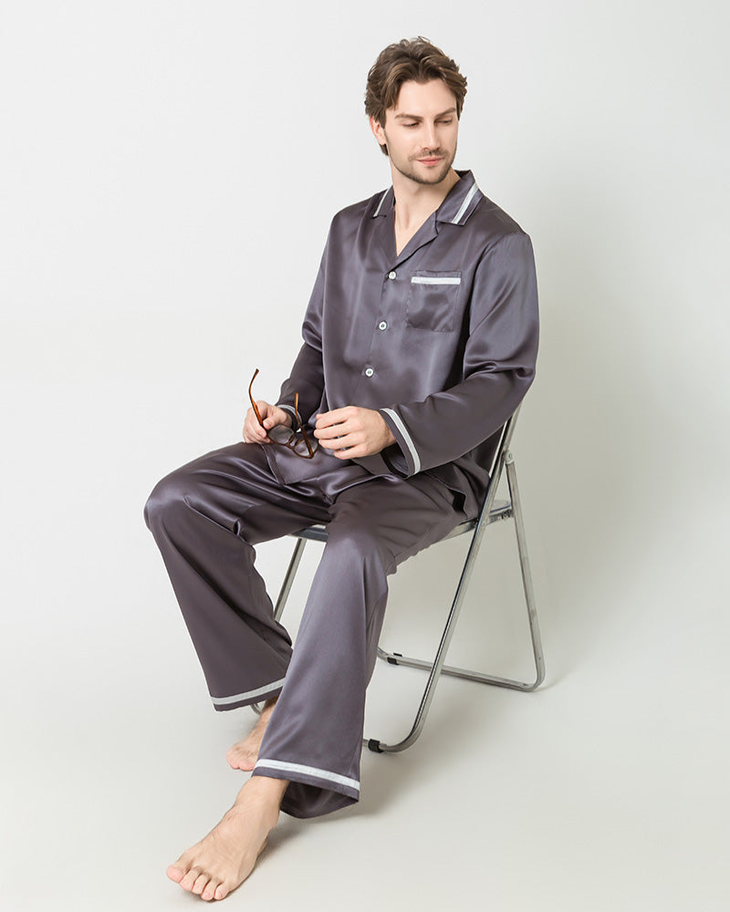 Men's Luxury Silk Pajamas, Charcoal Grey