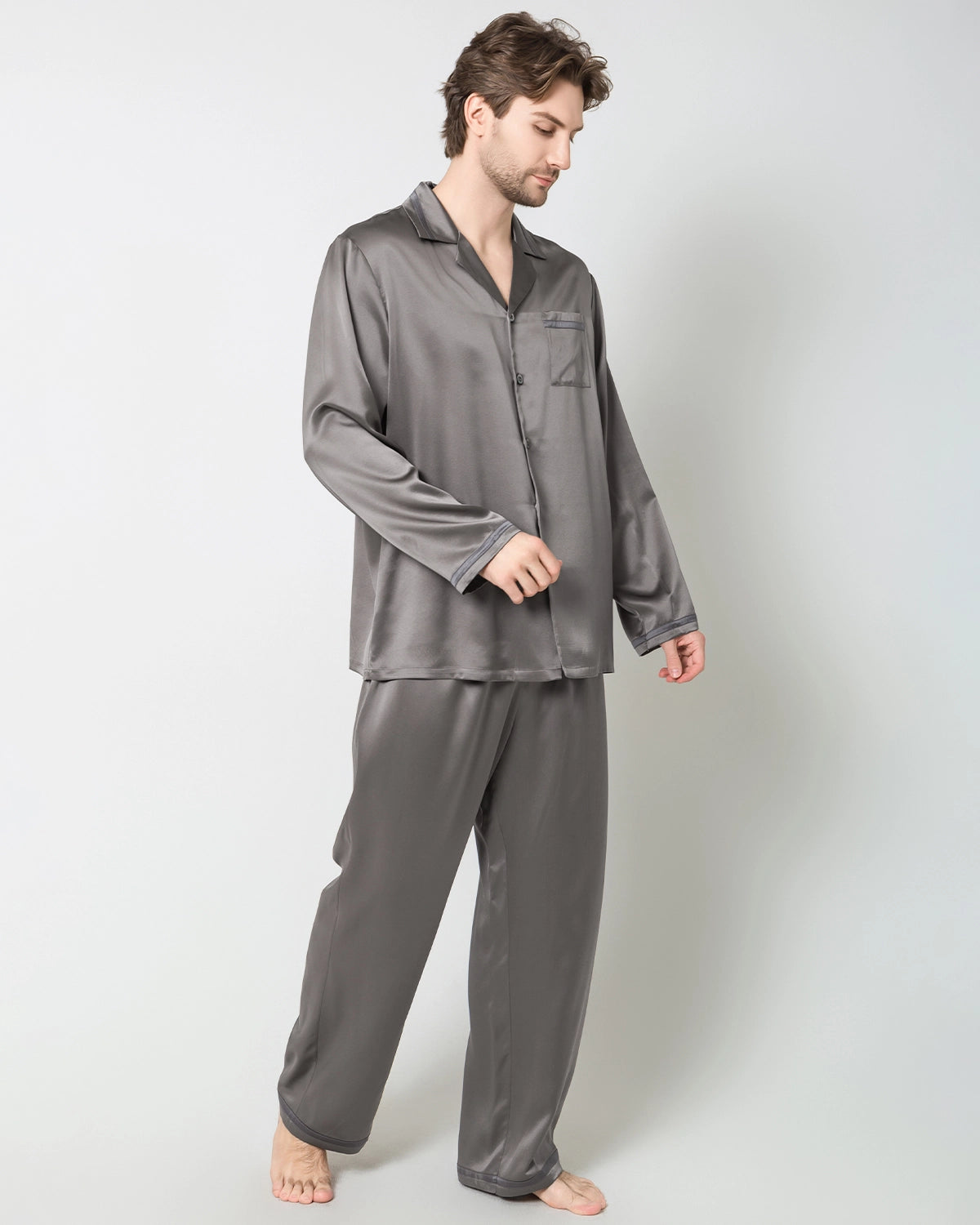Men's Luxury Silk Pajamas, Dark Grey