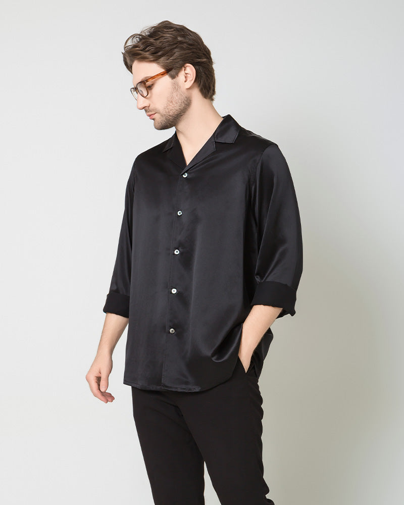 Men's Pure Silk Classic Business Shirt, Black