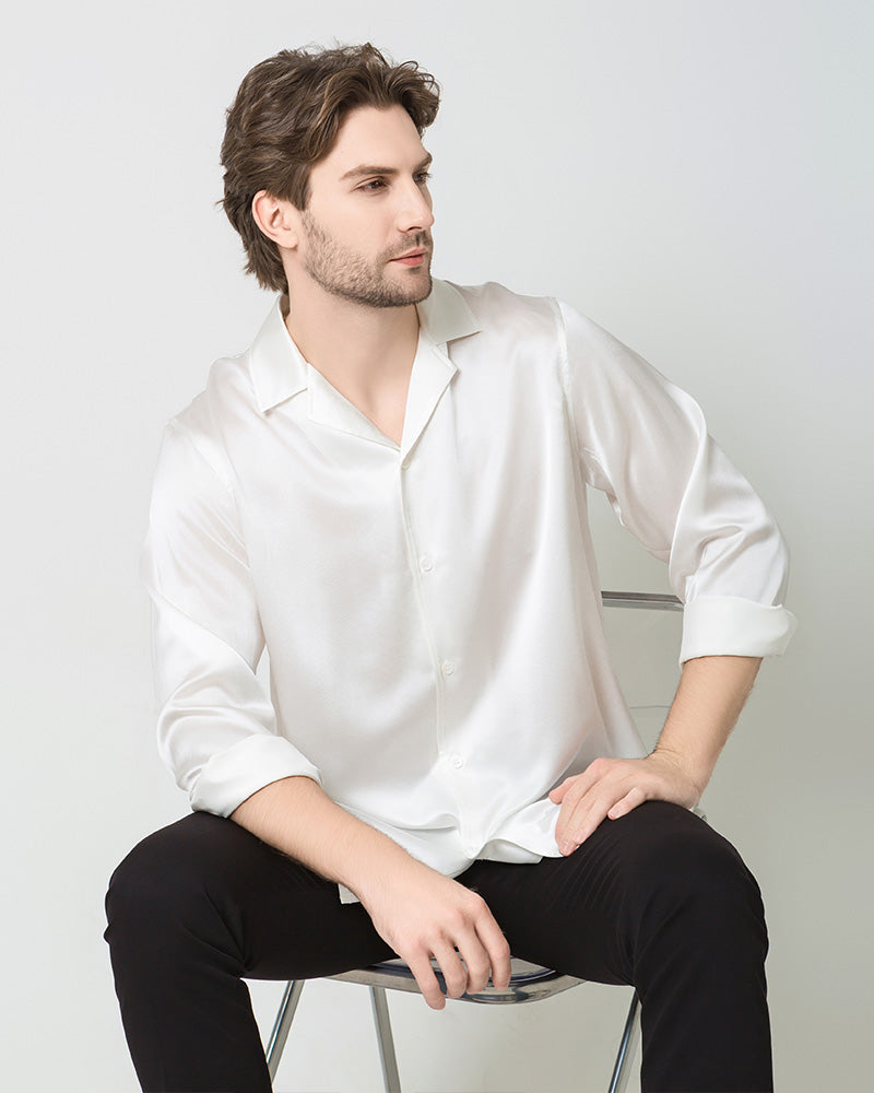 Men's Pure Silk Classic Business Shirt, White
