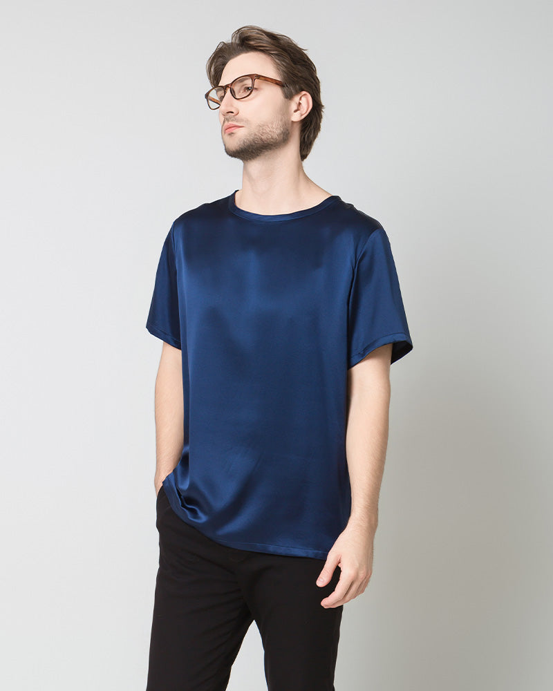 Men's Silk Casual Regular Soft T-Shirt, Navy