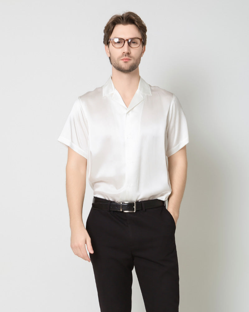 Men's Silk Short Sleeve Business Shirt, White