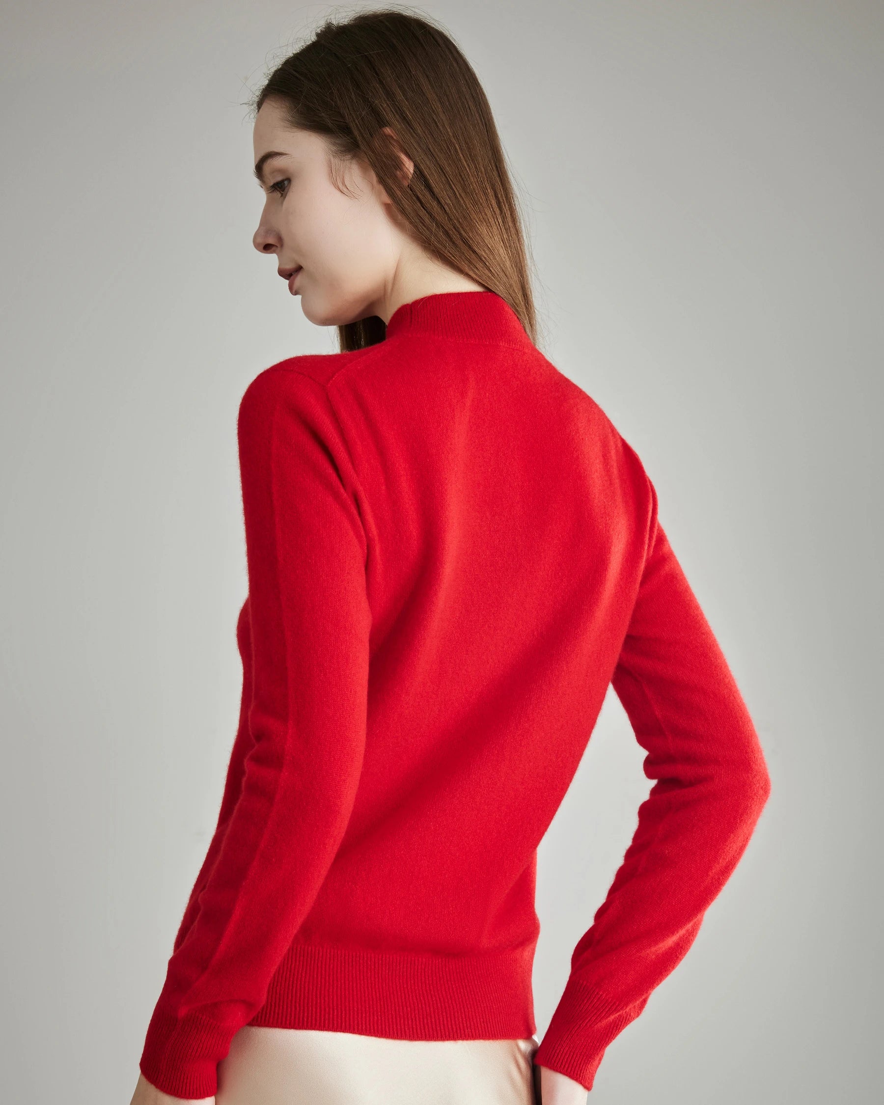 Mock Neck Cashmere Sweater, Red