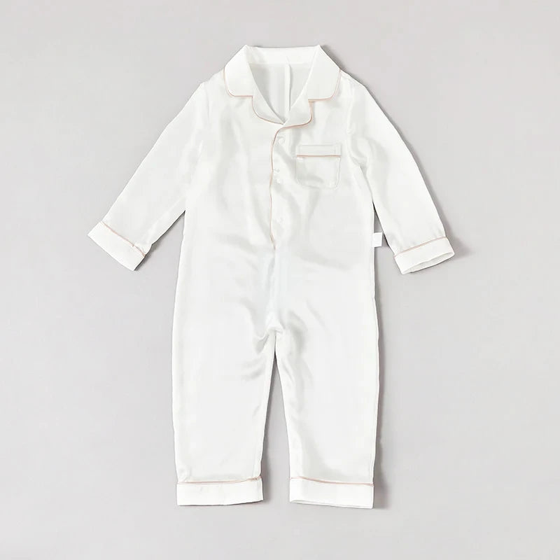One-piece Baby Silk Pajamas, White and Pink