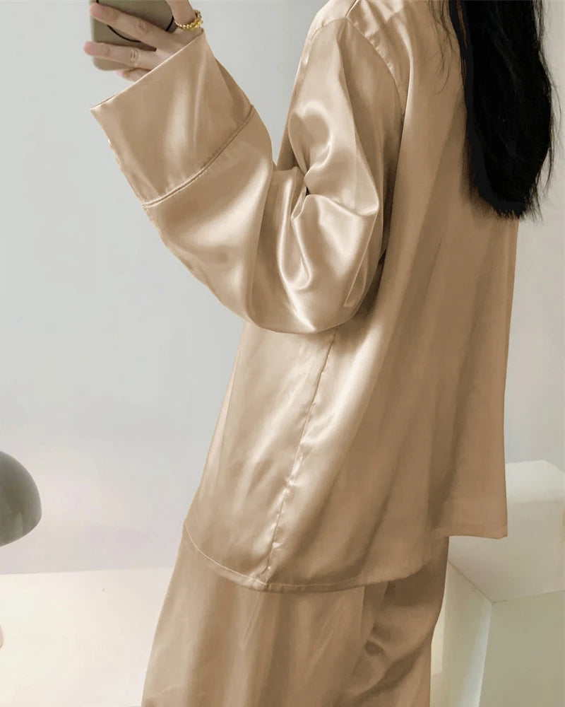 Oversized Double Breasted Silk Pajamas, Champagne
