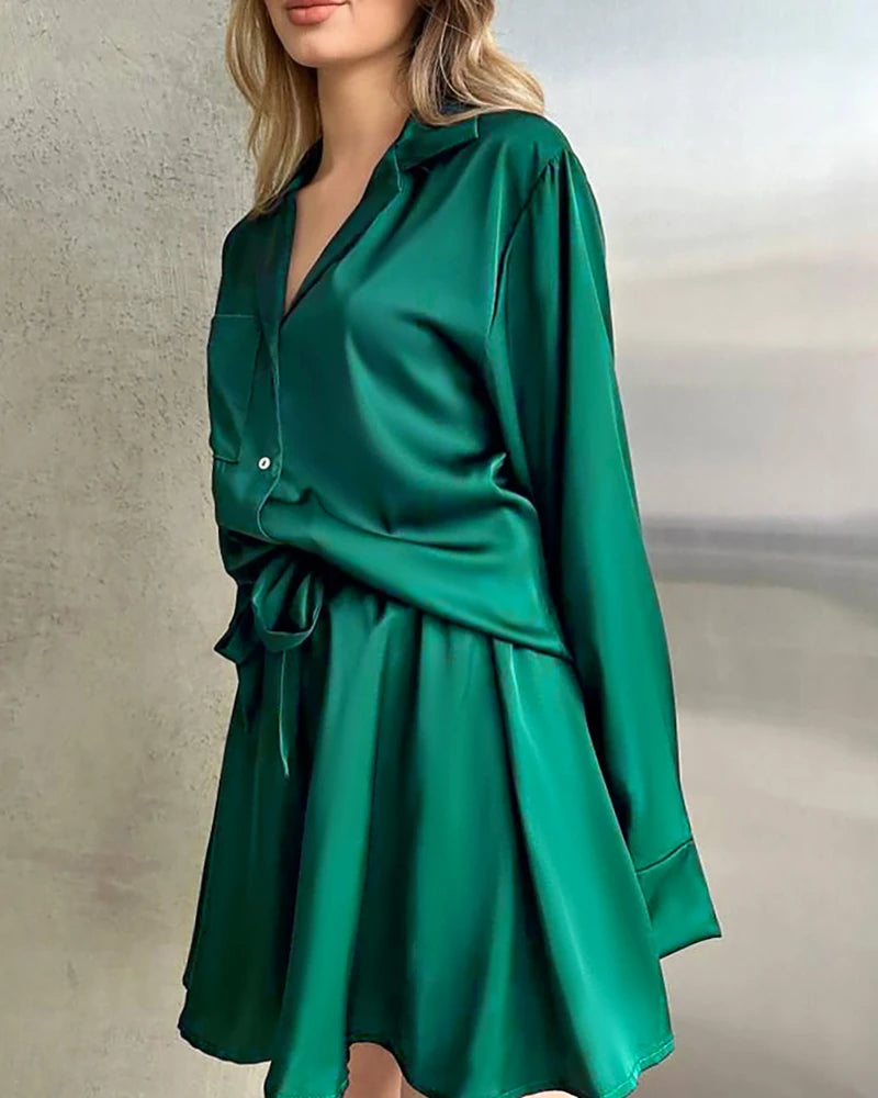 Plus Size Silk Shirts and Shorts PJs, Dark Green