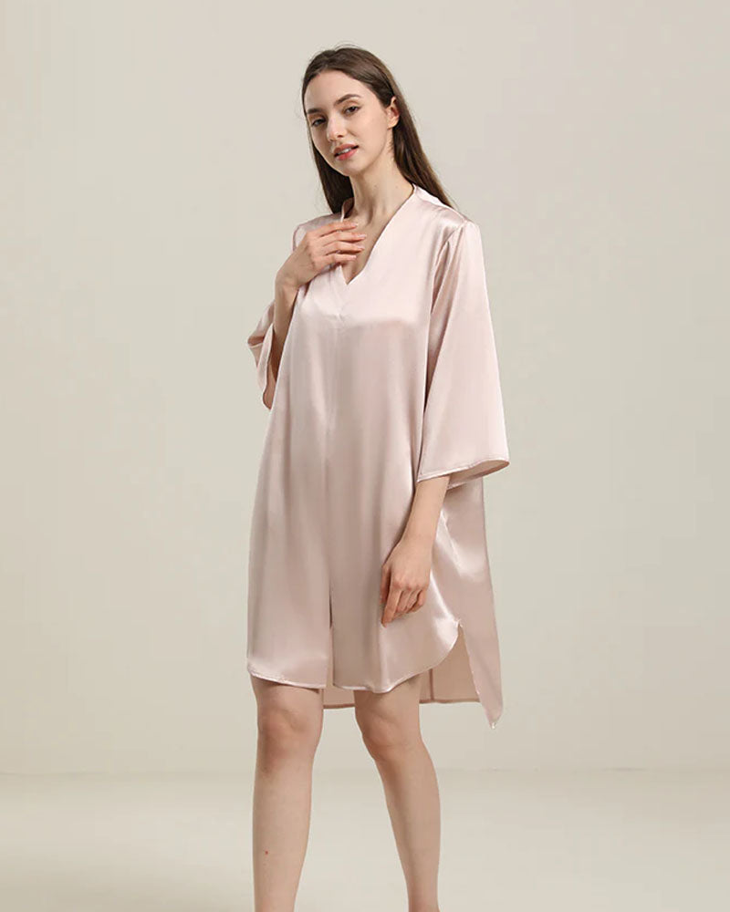 Relaxed 3/4 Sleeve Silk Nightgown, Pink