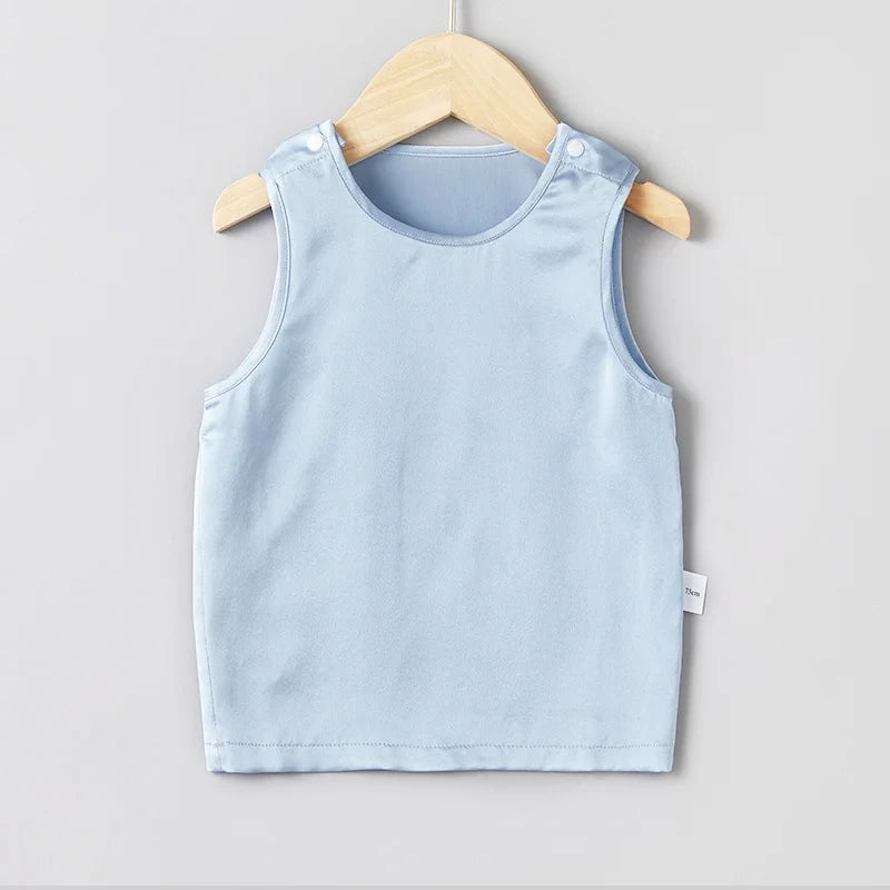 Round Neck Baby Silk Tank, Blue