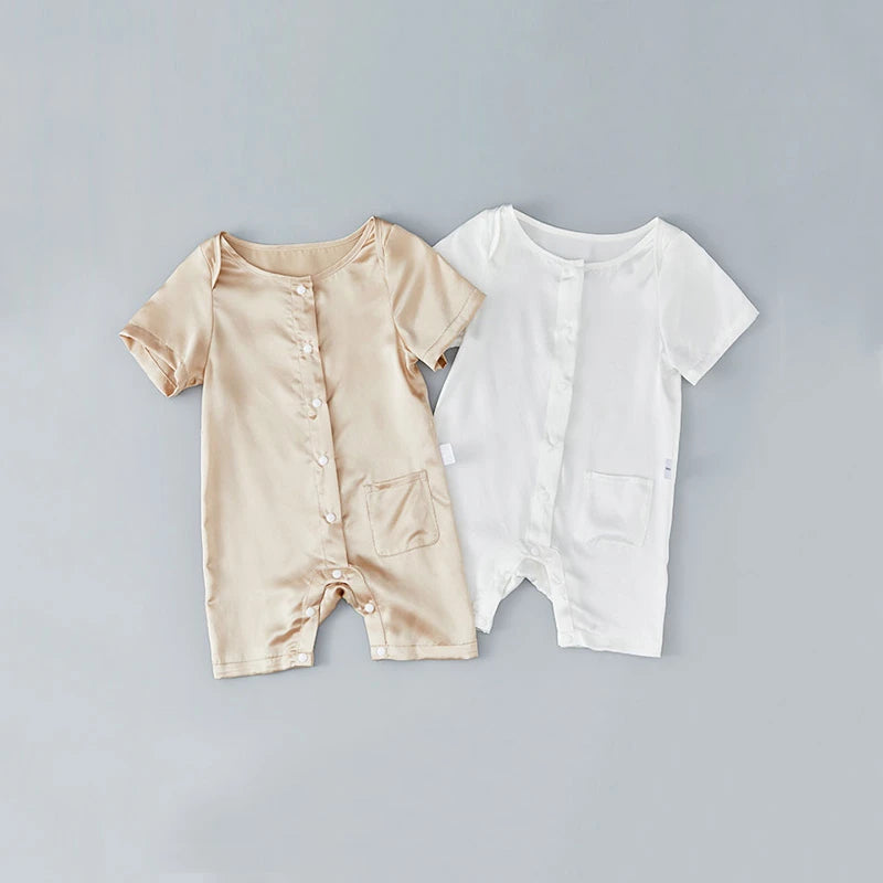 Short Sleeve Baby Silk Onesies, Champagne