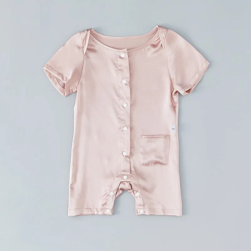 Short Sleeve Baby Silk Onesies, Pink