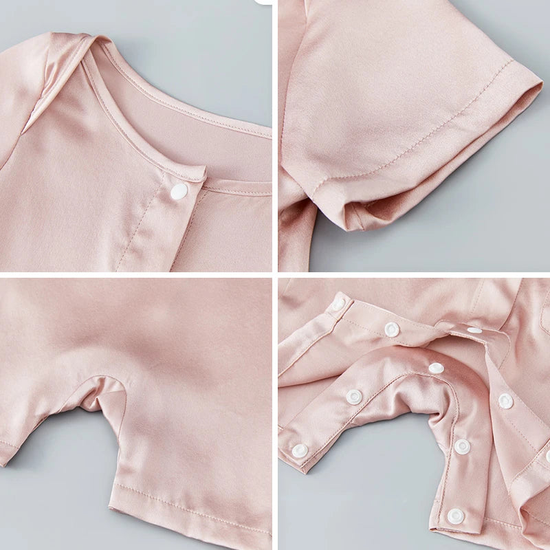 Short Sleeve Baby Silk Onesies, Pink