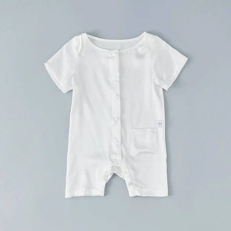 Short Sleeve Baby Silk Onesies, White