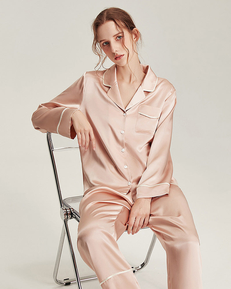 Washable Silk Pajamas Set for Women Pink
