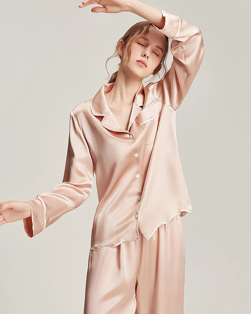 Washable Silk Pajamas Set for Women Pink