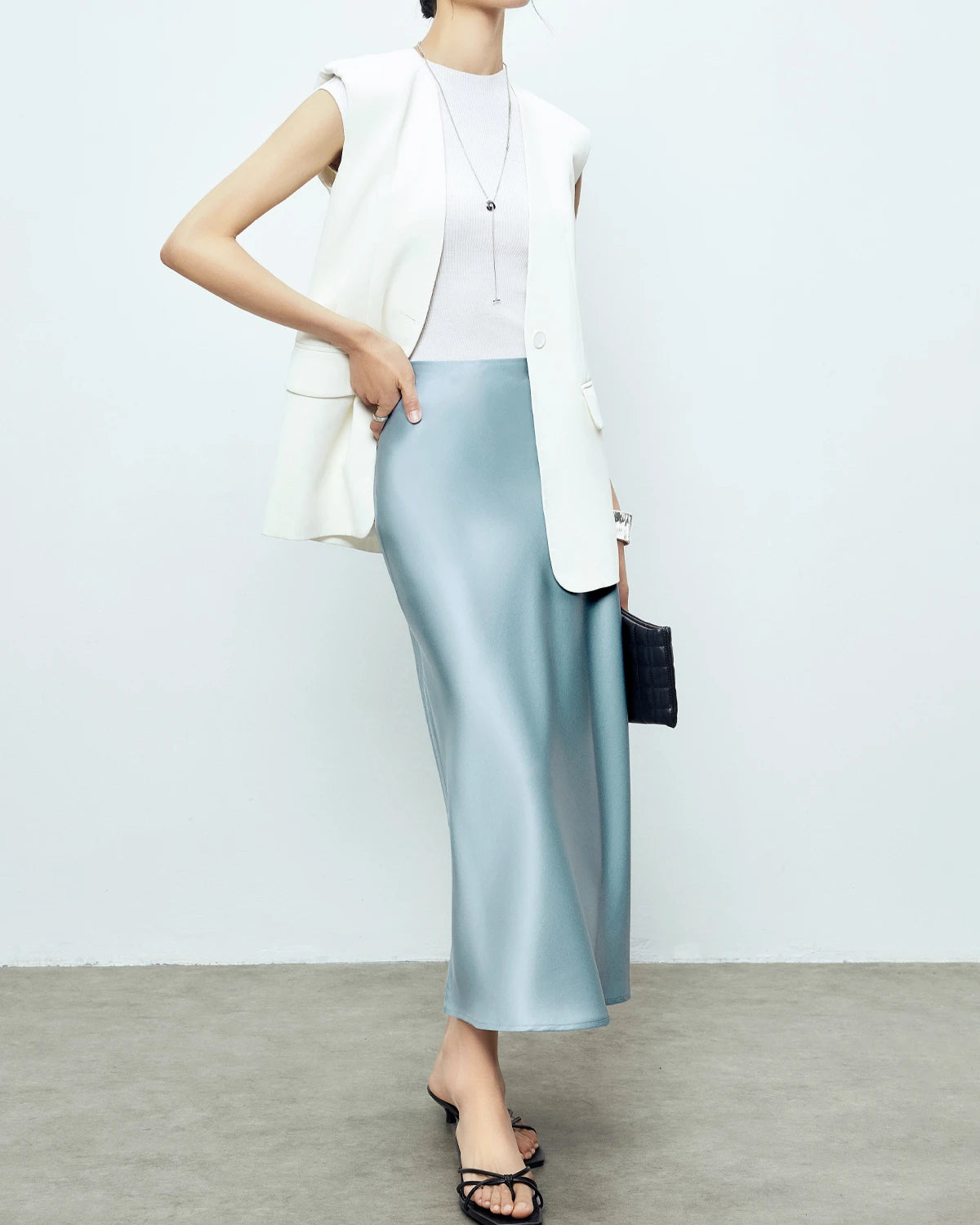 22 Momme Silk Maxi Skirt, Blue