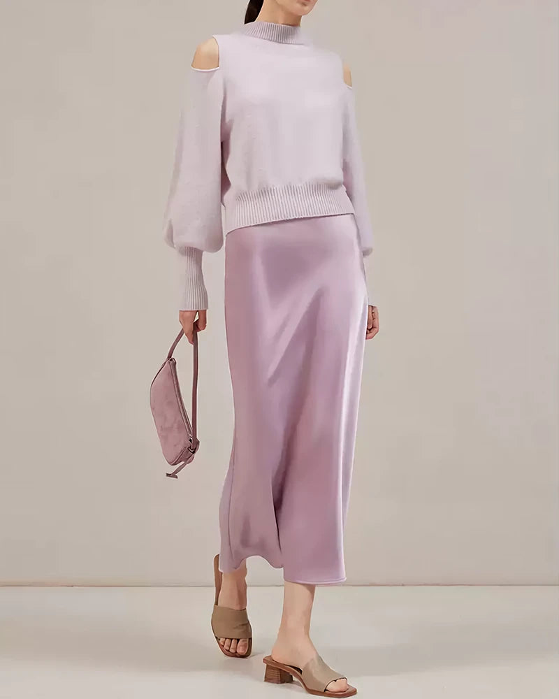 22 Momme Silk Maxi Skirt, Mauve