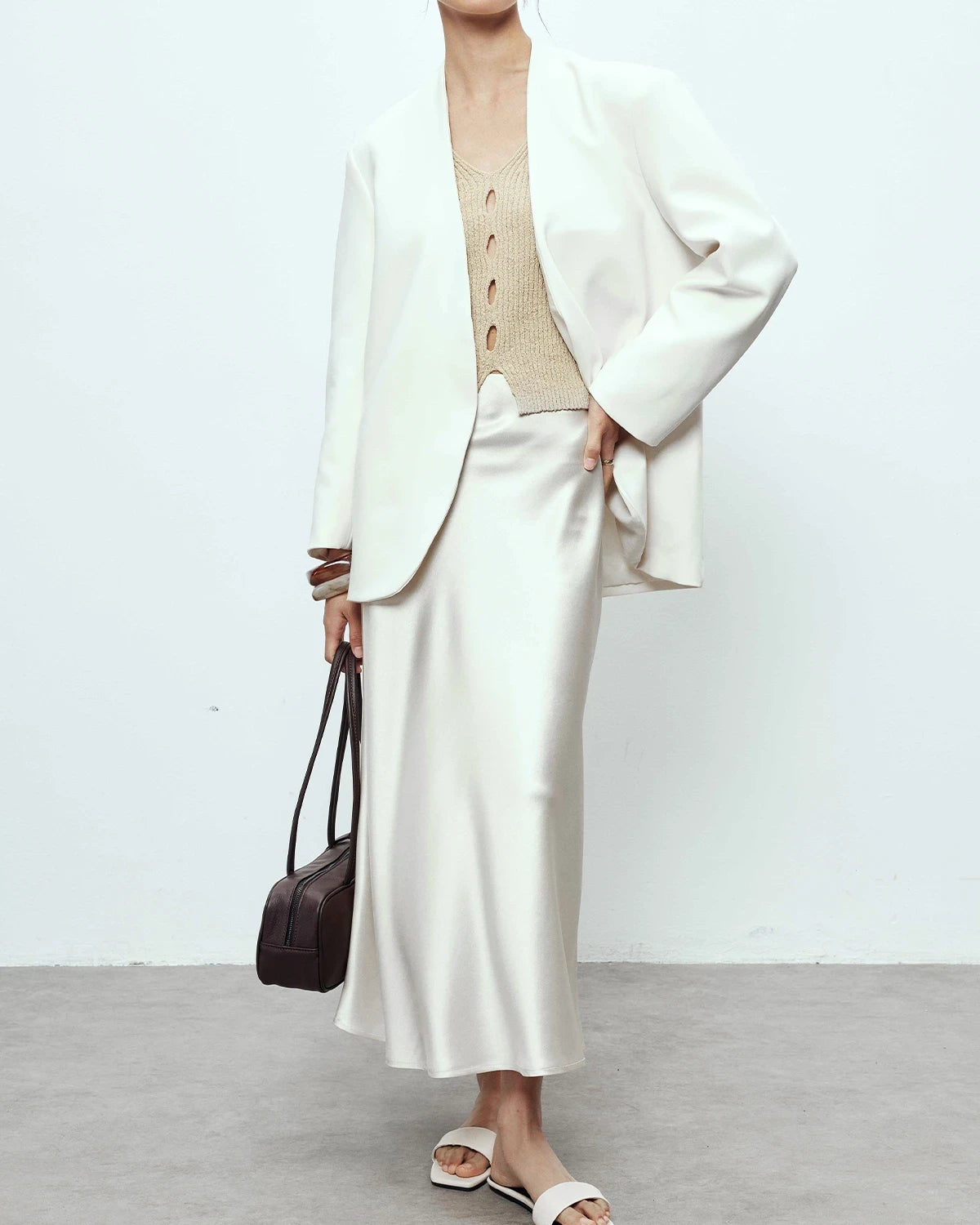 22 Momme Silk Maxi Skirt, White