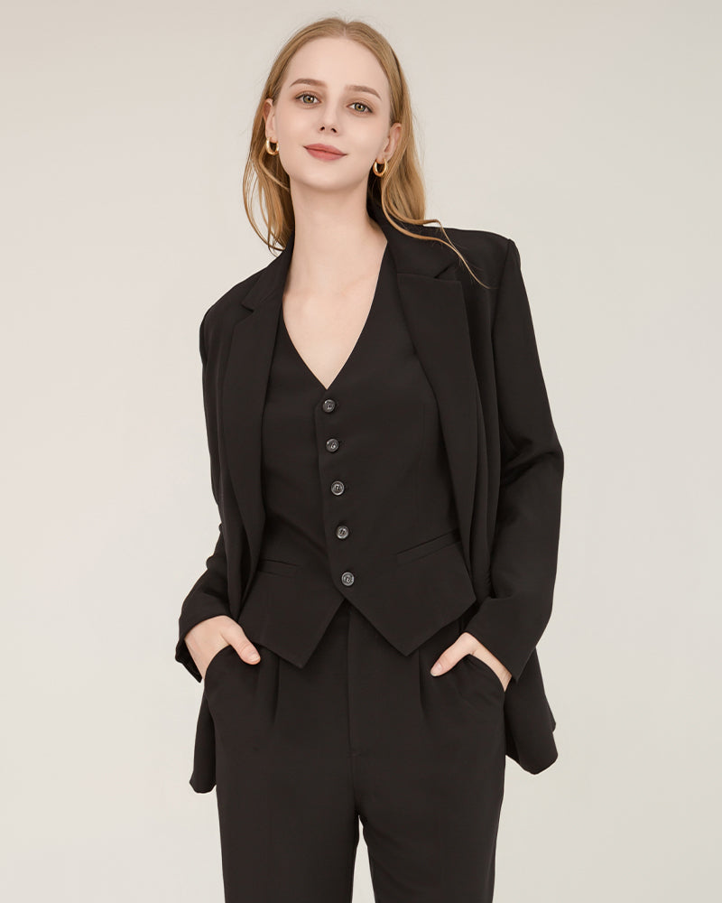 40 Momme Silk Peak Collar Blazer Black