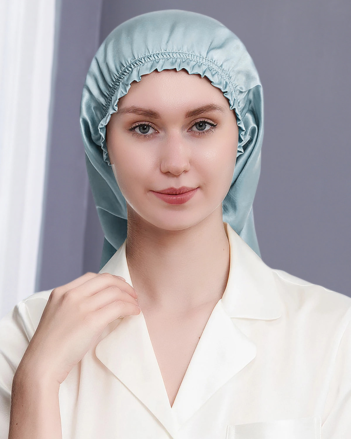 Mulberry Silk Bonnet For Hair, Haze Blue
