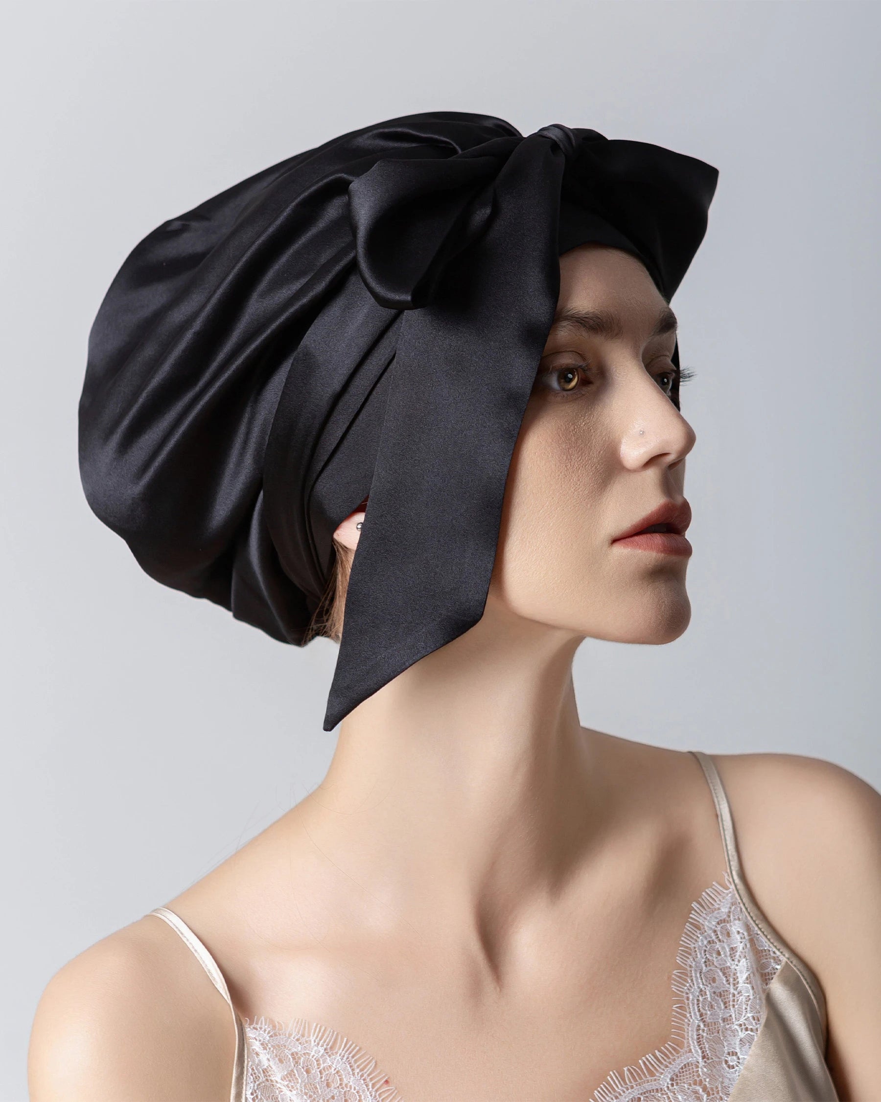 Silk Hair Bonnet for Sleeping, Black