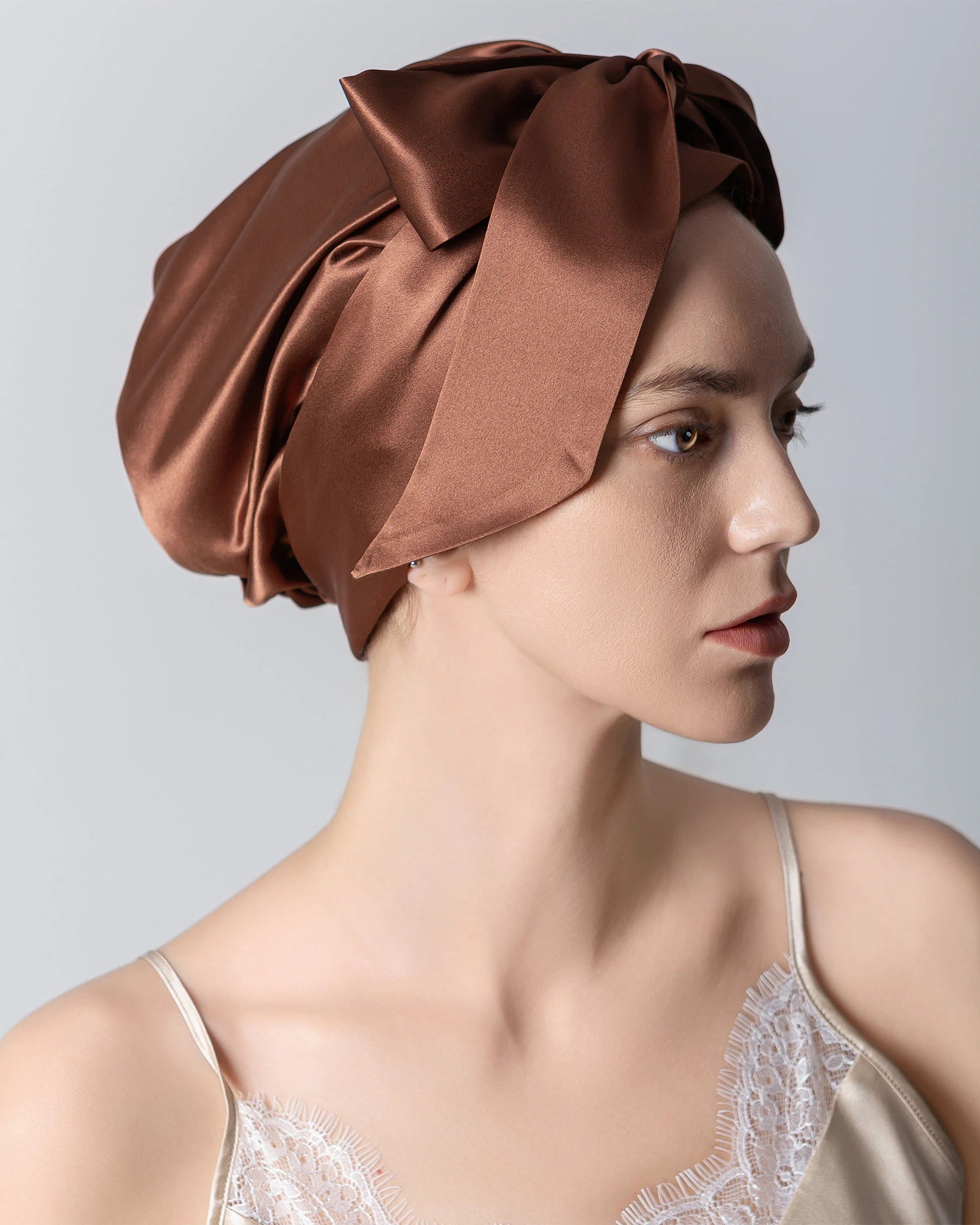 Silk Hair Bonnet for Sleeping, Dark Brown