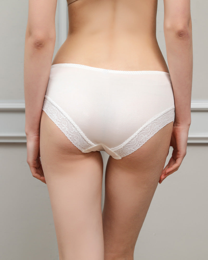 Silk Lace Underwear Briefs for Women, White