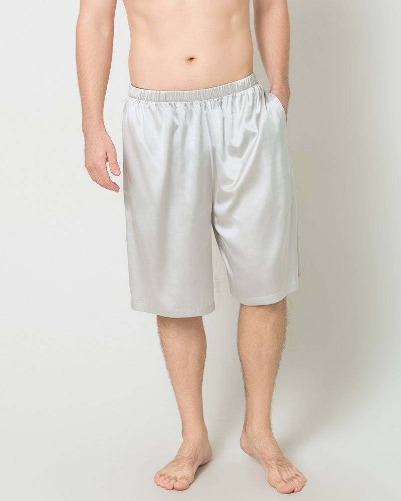 Silk Men Knee Elastic Waist Satin Underwear, Grey