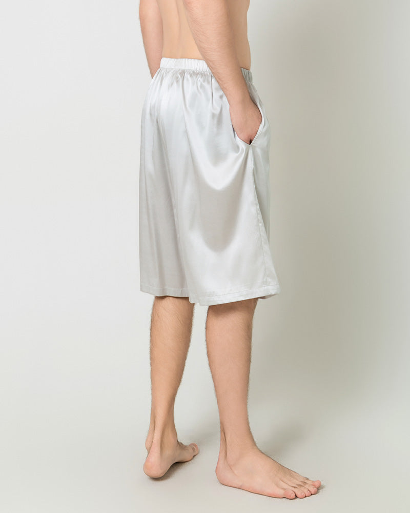 Silk Men Knee Elastic Waist Satin Underwear, Grey