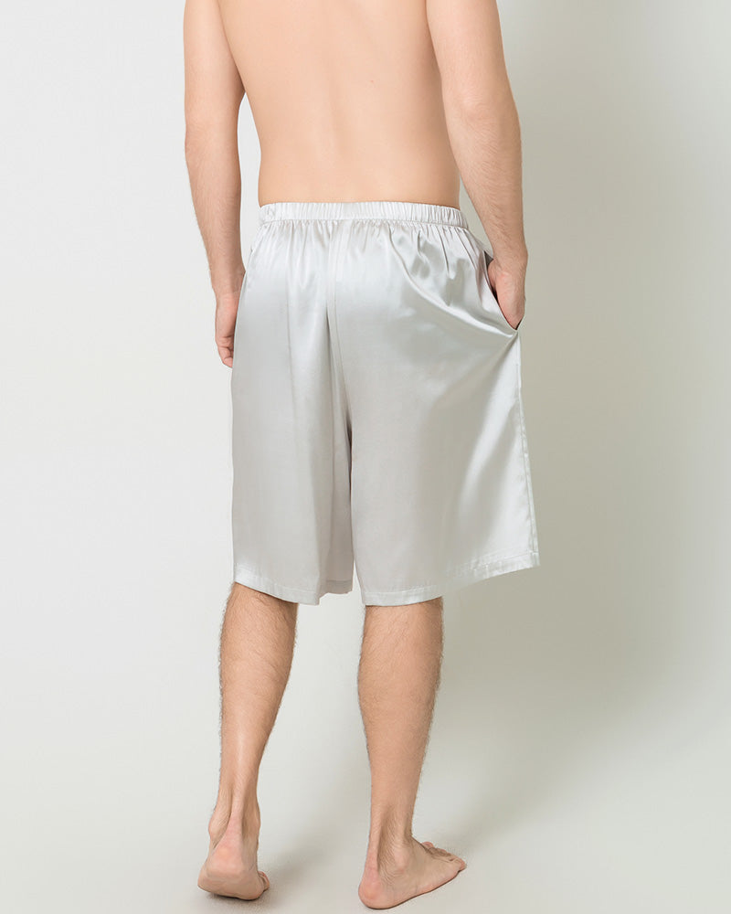 Silk Men Knee Elastic Waist Satin Underwear, Grey