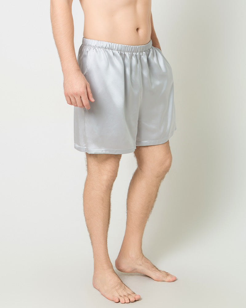 Men Satin Silk Lounge Shorts, Grey