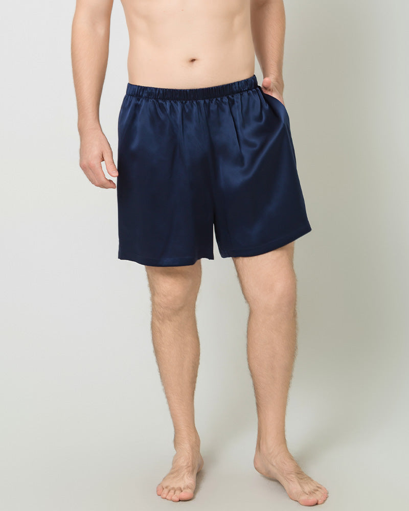 Men Satin Silk Lounge Shorts, Navy