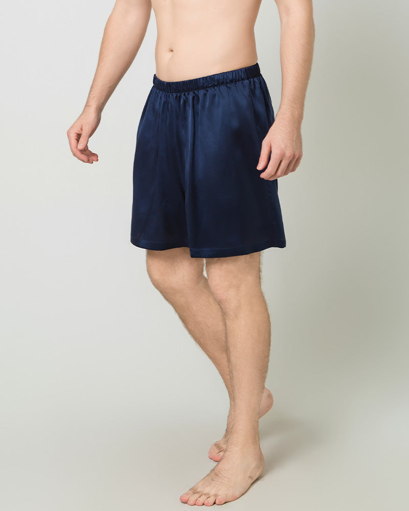Men Satin Silk Lounge Shorts, Navy