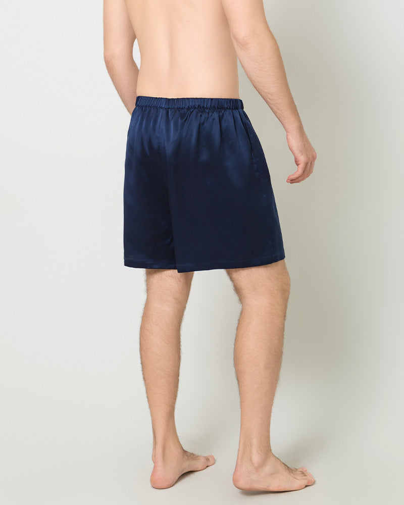 Men Satin Silk Lounge Shorts, Navy