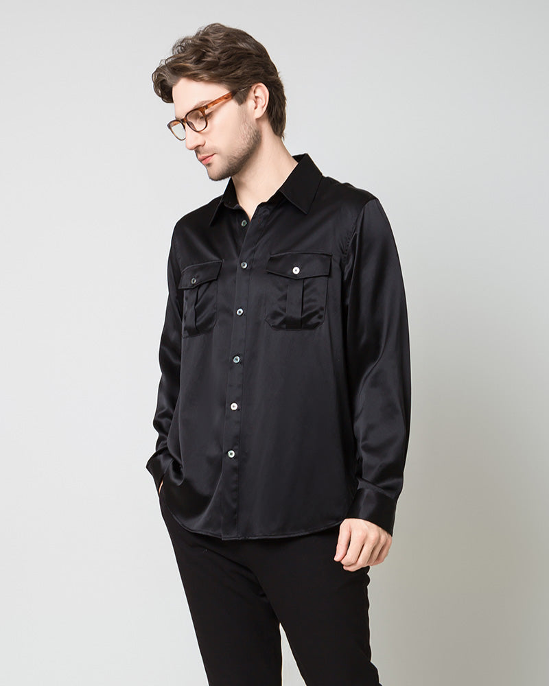 Silk Men's Button Up Overshirt, Black