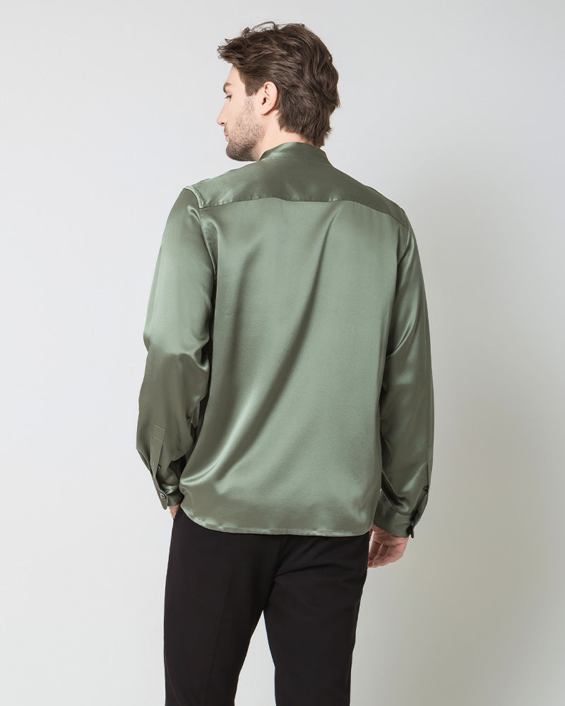 Silk Men's Casual Long Sleeve Shirt, Green