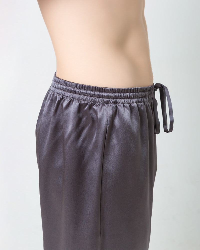 Men's Short Sleeves& Pants Silk Pajamas Set, Grey