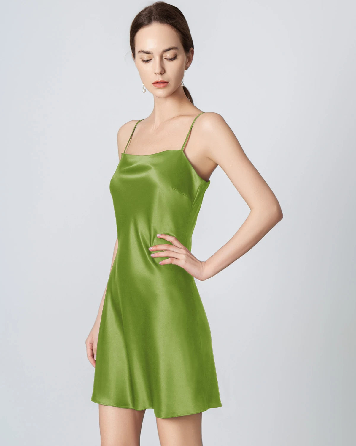 Silk Mini Cami Dress, Mustard Green