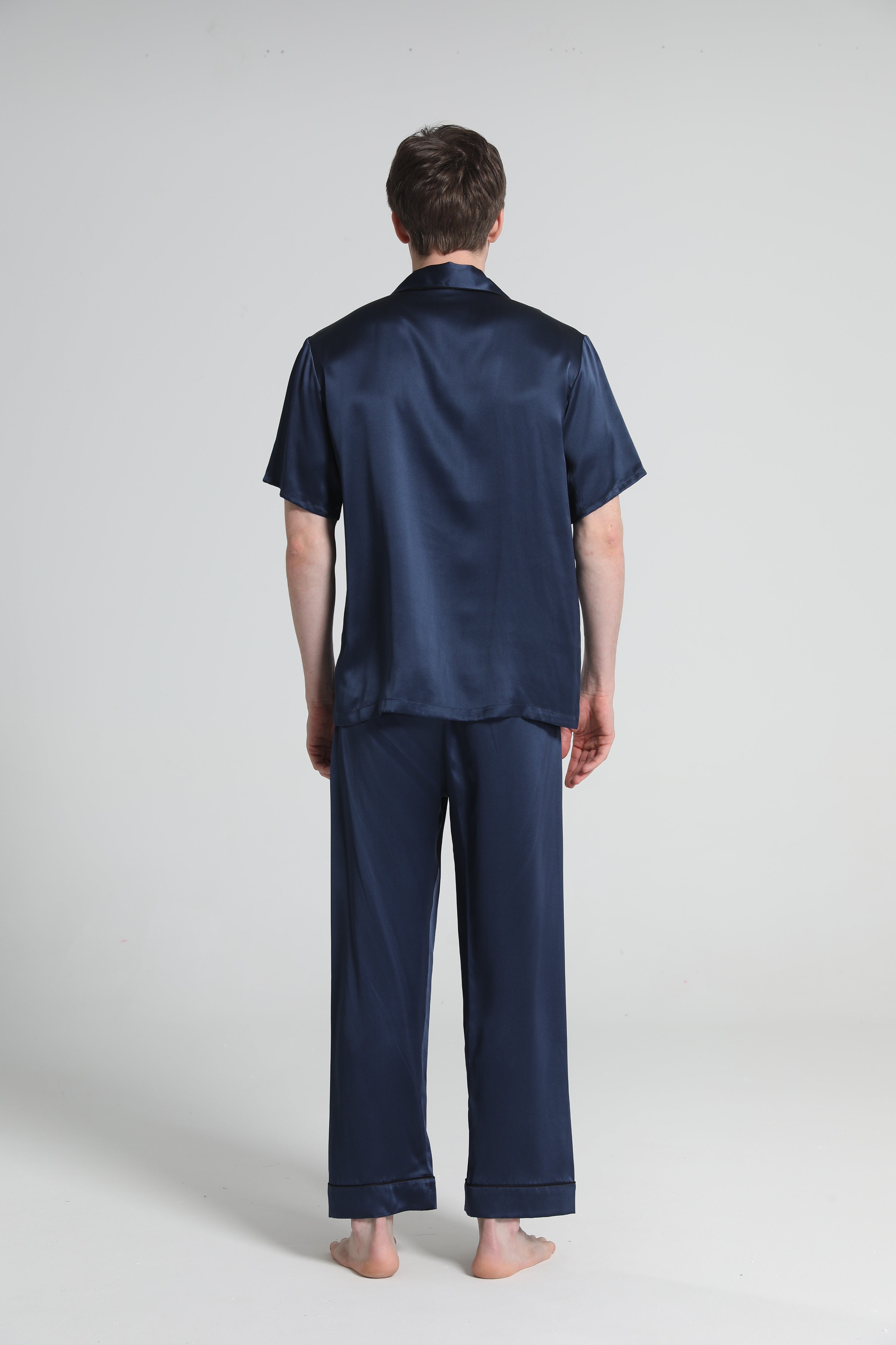 Short Sleeve Silk Pajamas For Men, Navy